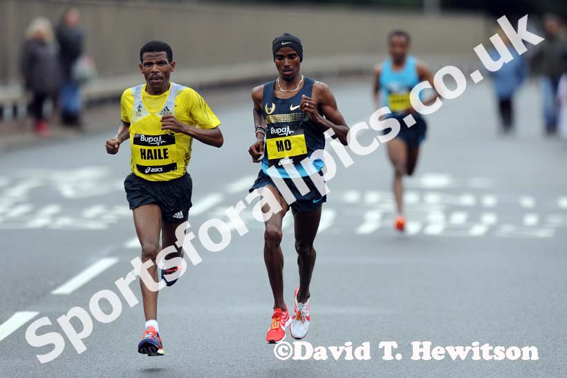 Haile Gebrselassie leads from Mo Farah in the BUPA Great North Run.